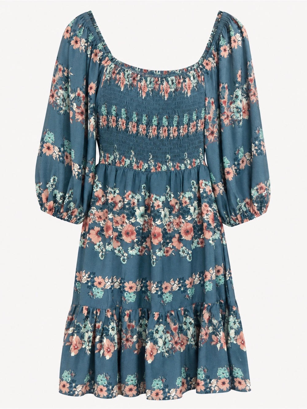 A. Calin by Flying Tomato Floral Smocked Tiered Dress M